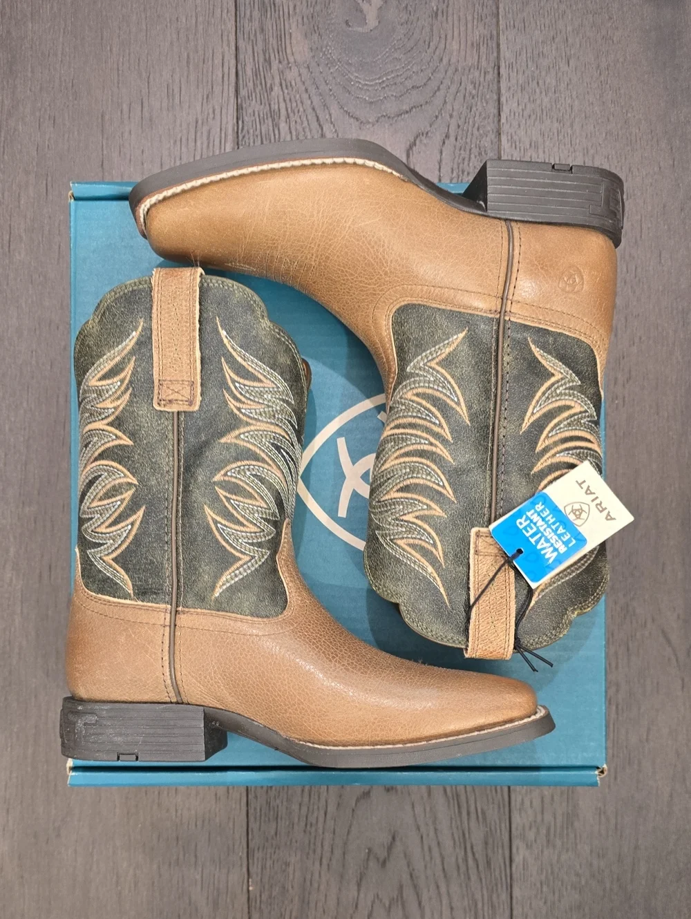 Ariat Tan Leather and Olive Suede Western Boots Firecatcher Youth